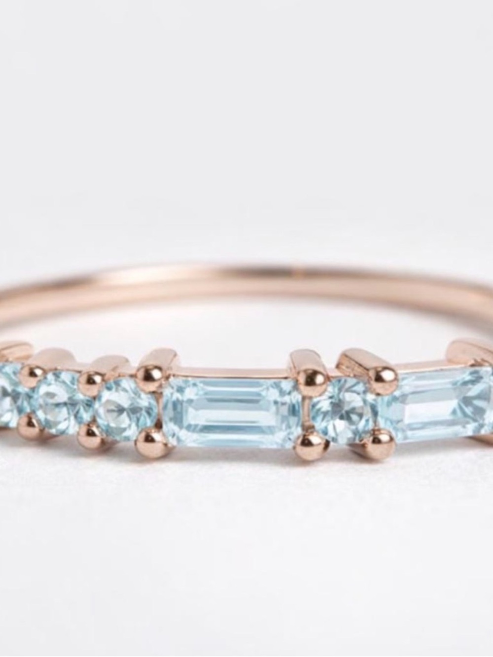 Rose Gold Aquamarine Bar and Round Stone Ring